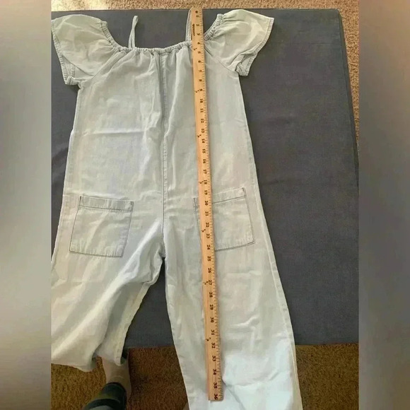 Zara Girls Denim Short Sleeve Wide Cropped Leg Jumpsuit Size 11/12 - Picture 9 of 10